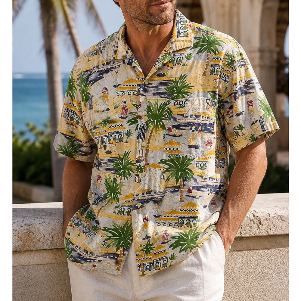 Ralph Lauren Chaps Resort Hawaiian Shirt Mens M Coastal Vacation AOP
